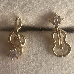 14K Solid Gold Mismatched Music Note Earrings